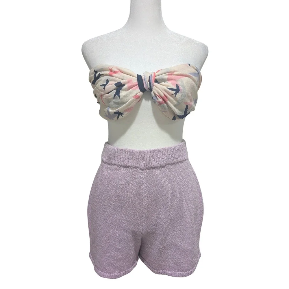 Free People FP Beach Knit Shorts Lilac Purple High Waisted Boho Coquette Small